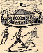 Ilustração sobre o primeiro jogo da história do Grêmio contra o Fussball em 1904 Ilustração de: Helio Devinar